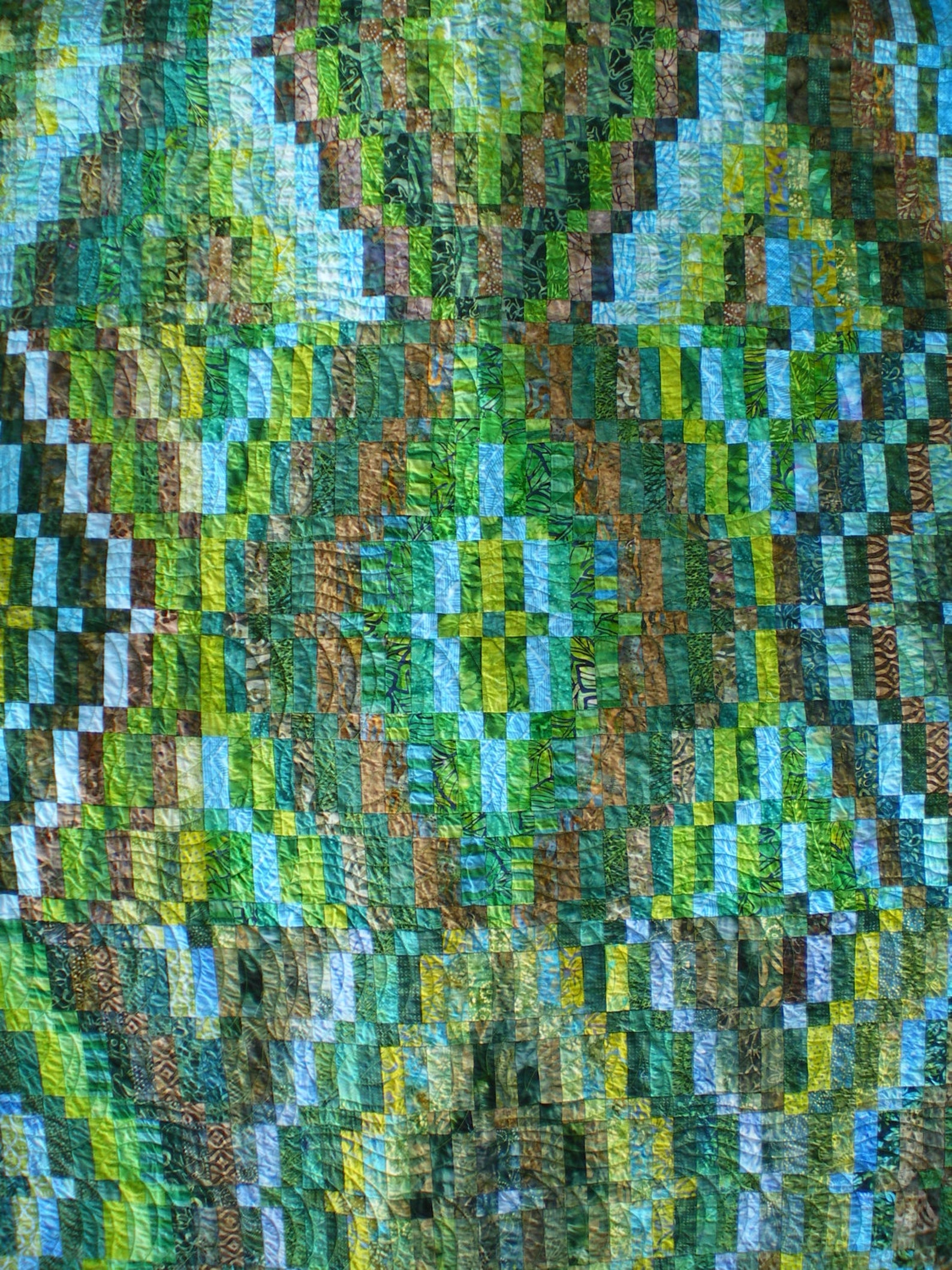Large Square Contemporary Quilt in Green Brown and Blue Etsy