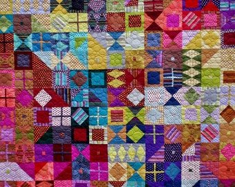 Colorful Full size Quilt Featuring Striped/Polka Dotted/Solid Fabrics