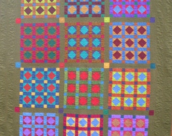 Large Lap Quilt in Jewel Toned Solid Fabrics