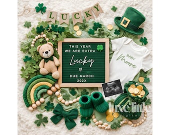 St Patricks Pregnancy Announcement, March Pregnancy Reveal, Digital Baby Announcement, Editable Canva Template