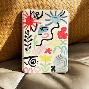 Abstract Face Art Kindle Case/Kobo Case – Colorful Floral Illustration Cover – Kobo Clara & Paperwhite 11th Case 2024