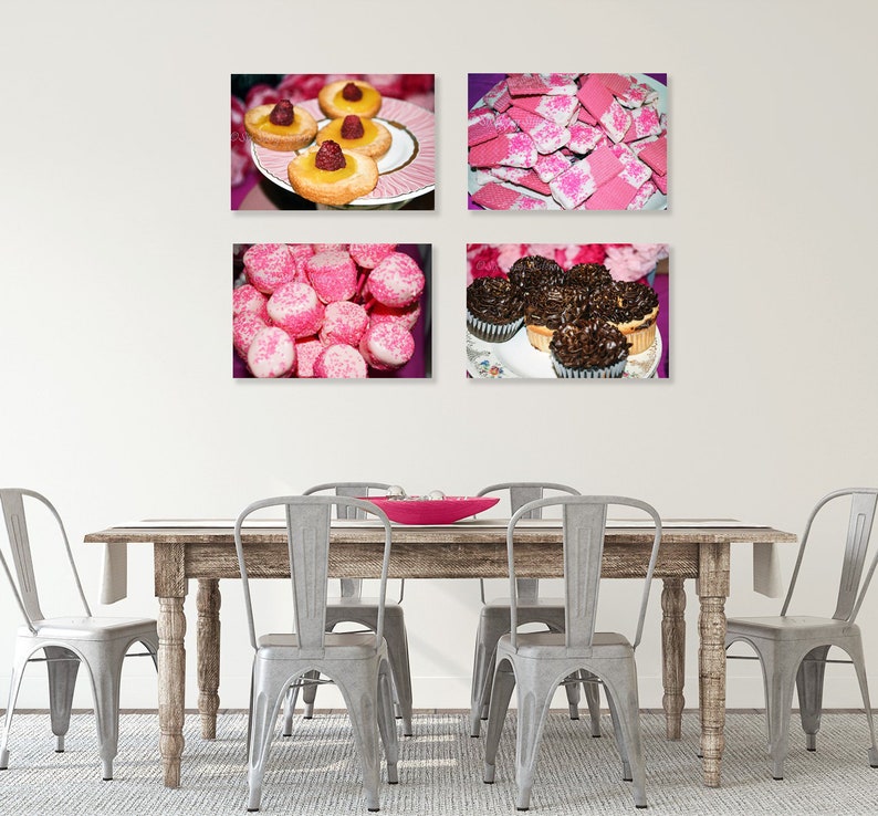 Large Wall Art Pink Kitchen Wall Decor Print or Canvas Set Sweet Treats Set Food Photography Modern Kitchen Decor Farmhouse Wall Decor