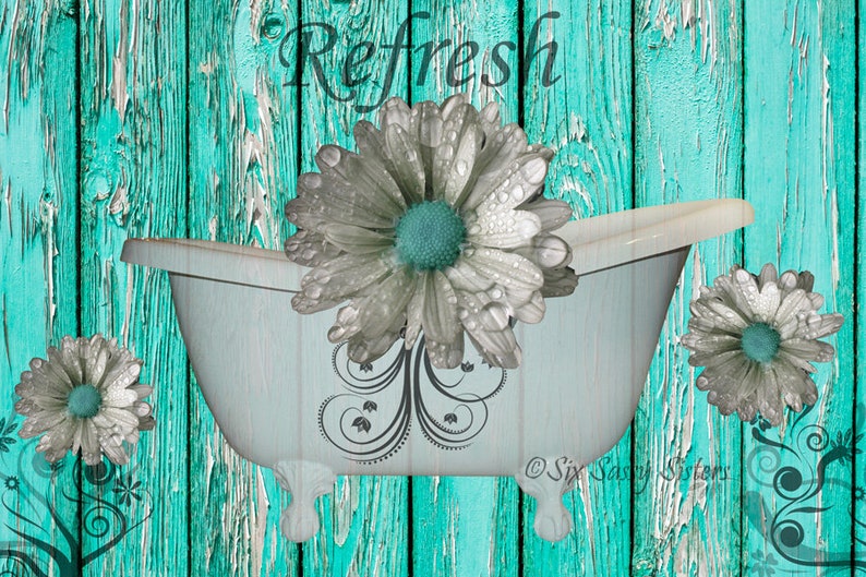 Farmhouse Bathroom Print or Canvas Set Rustic Teal Bathroom Etsy