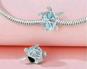 Charm de tortuga Pandora de plata de ley para pulsera, compatible con pulseras Pandora, charm minimalista y delicado, regalo de cumpleaños para ella.