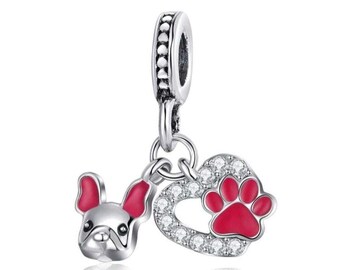 Charm de perro Pandora de plata de ley para pulsera, compatible con pulseras Pandora, delicado charm minimalista, regalo de cumpleaños para ella.