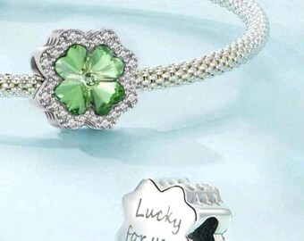 Charm de la suerte para pulsera Pandora, plata de ley, compatible con pulseras Pandora, delicado charm minimalista, regalo de cumpleaños para ella.