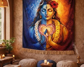 Shiva Shakti Wall Art, Pittura Spirituale, Amore, Opera d'Arte Equilibrio Divino, Decorazione Meditazione Yoga, Arte Sacra Indù, Aum, Arte Astratta