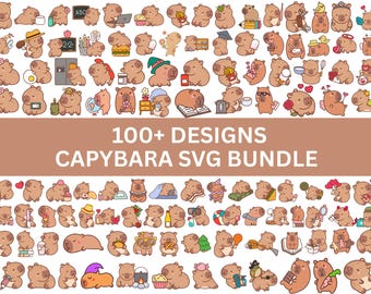 Paquete SVG de carpincho: más de 100 imágenes prediseñadas de animales kawaii (descarga digital)