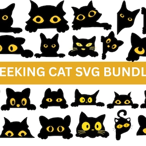 Peeking Cat SVG Bundle, Cricut Cut File (Instant Download)