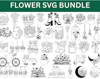 Wildflower SVG Bundle: Botanical Flower Sketch Designs (Digital Download)