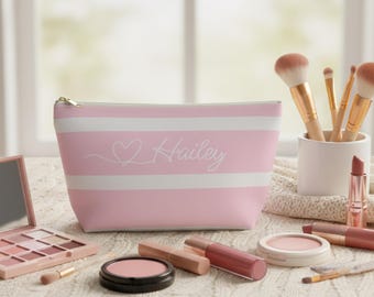 Pink Personalized Make up Bag, Christmas gifts for Teenage girls, Custom make up bag for bridesmaids