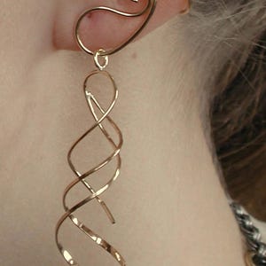 Spiral Dangle Earrings, Gold Twist Earrings, Boho Statement Earrings, Long Drop Earrings, Handmade Jewelry Gift for Her