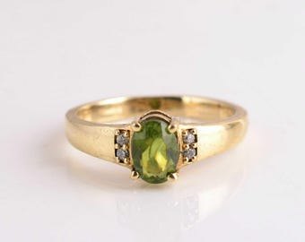 Handmade Peridot Style Brass Ring, Gold Tone Vintage Jewelry