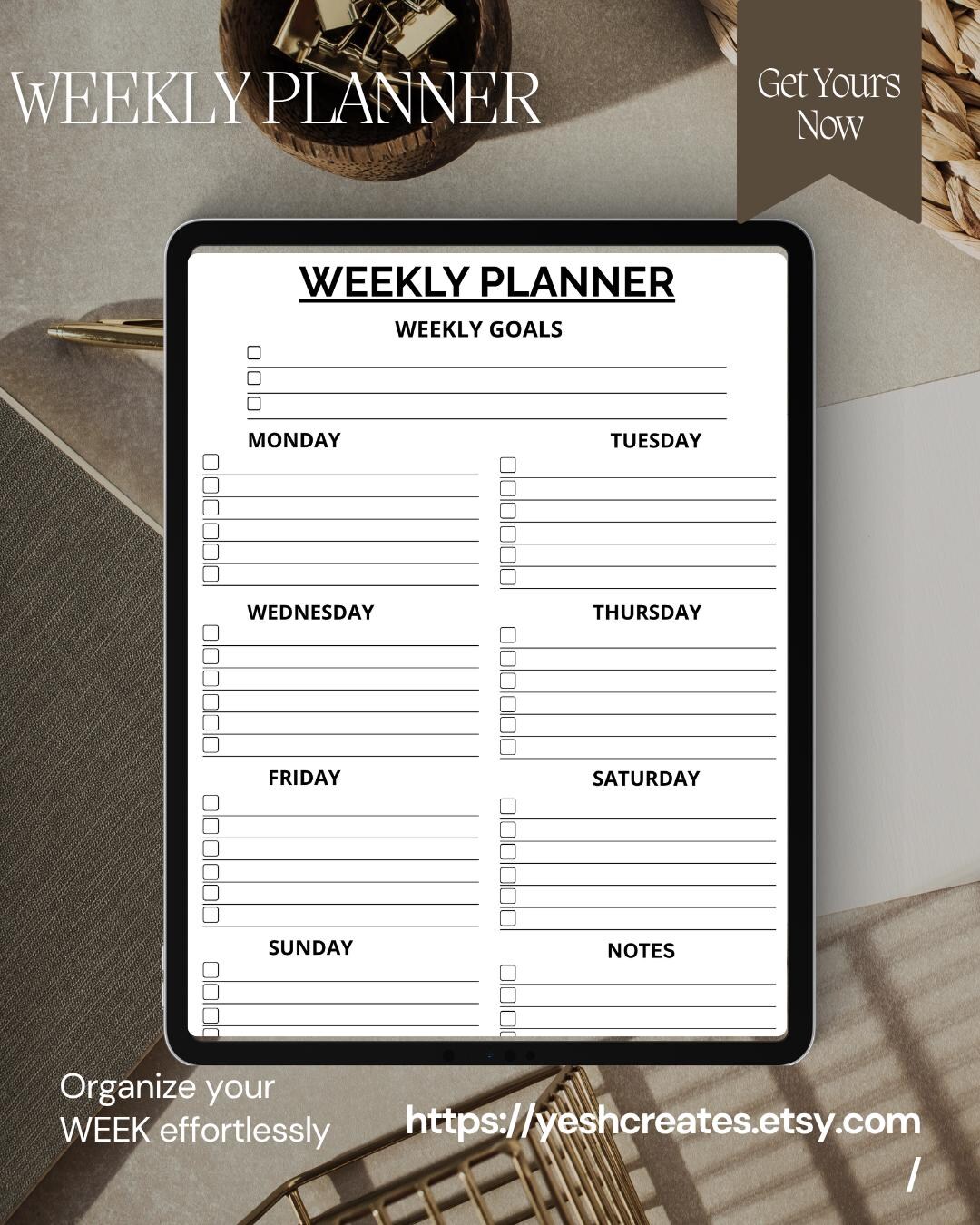 Weekly Planner Printable Template | Digital Planner for iPad | Minimal ...