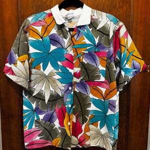 Vintage Bold Spirit Tropical Floral Hawaiian Button Down Collar Blouse Women’s M