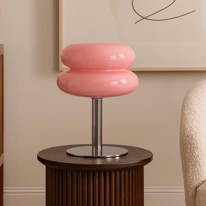 Lámpara de mesa de cristal Macaron – Luz de noche tricolor regulable