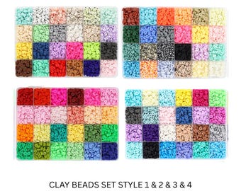 Clay Beads Set for Bracelet Making Kit, Polymer Clay Beads Jewelry Making Set, DIY Craft, Girls' Gift