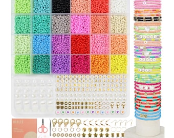 Glass Seed Beads Kit, 2mm 3mm 4mm Seed Beads Bracelet Making kit, Seed beads for Jewelry Making, Rainbow Friendship Seed Beads Kit
