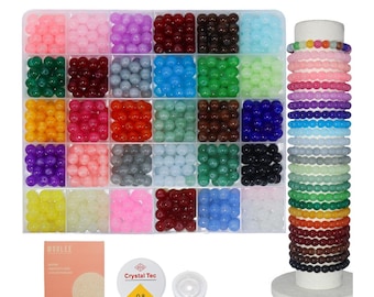 Glass Beads Bracelet Making Kit, 6MM/8MM Crystal Round Glass Beads Jewelry Making kit. DIY Craft Set, Gift for Girls
