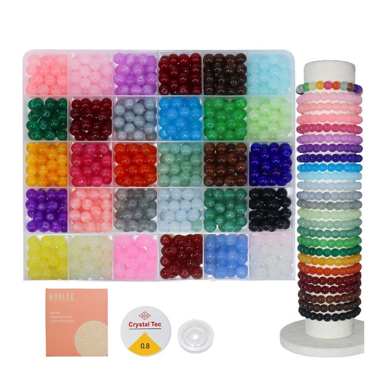 Glass Beads Bracelet Making Kit, 6MM/8MM Crystal Round Glass Beads Jewelry Making kit. DIY Craft Set, Gift for Girls 8MM-24Colors(750Pcs)