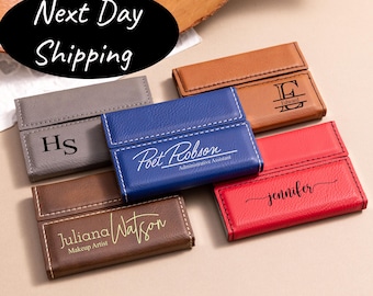 Tarjetero de piel, tarjetero personalizado, tarjetero con monograma, estuche para tarjetas de visita a medida, regalo de empresa