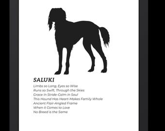 Poème de chien art-chien race Saluki impression silhouette saluki (téléchargement numérique)