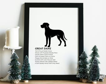 Great Dane Silhouette Art Print, Dog Poem (Digital Download)