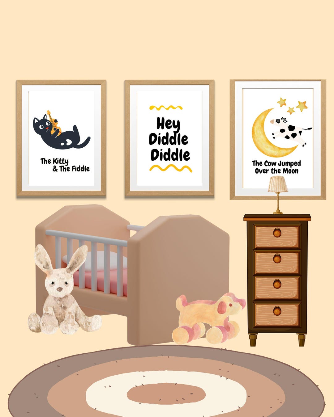 Hey Diddle Diddle Nursery Rhyme Prints-set of 3-nursery Art (digital ...