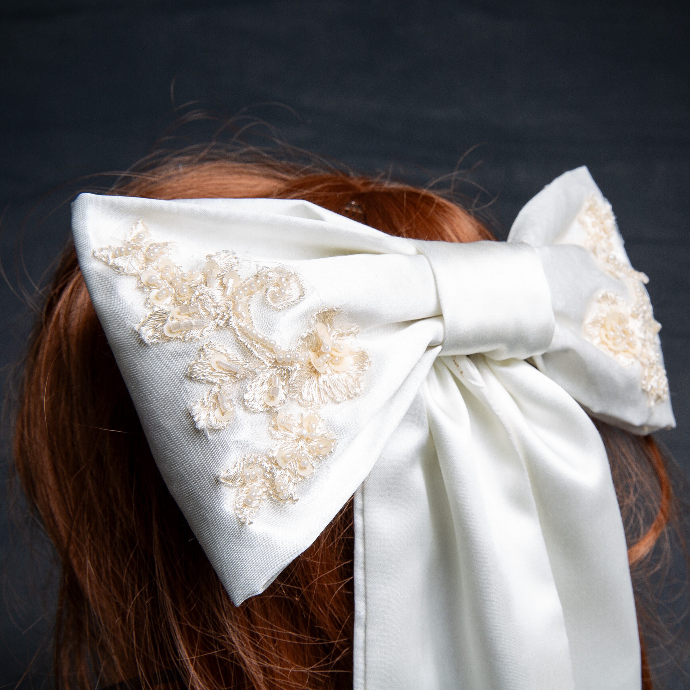 Bridal Bow, Ivory Bow, Appliqued Bow, Bridesmaid Bow, Wedding Bow ...