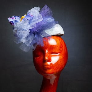 The Barbara Hat, Pillbox,, Blue Pillbox,Fascinator, Silk Pillbox, Bridal Fascinator, Bridal Pillbox, Iris Fascinator Second Wedding,