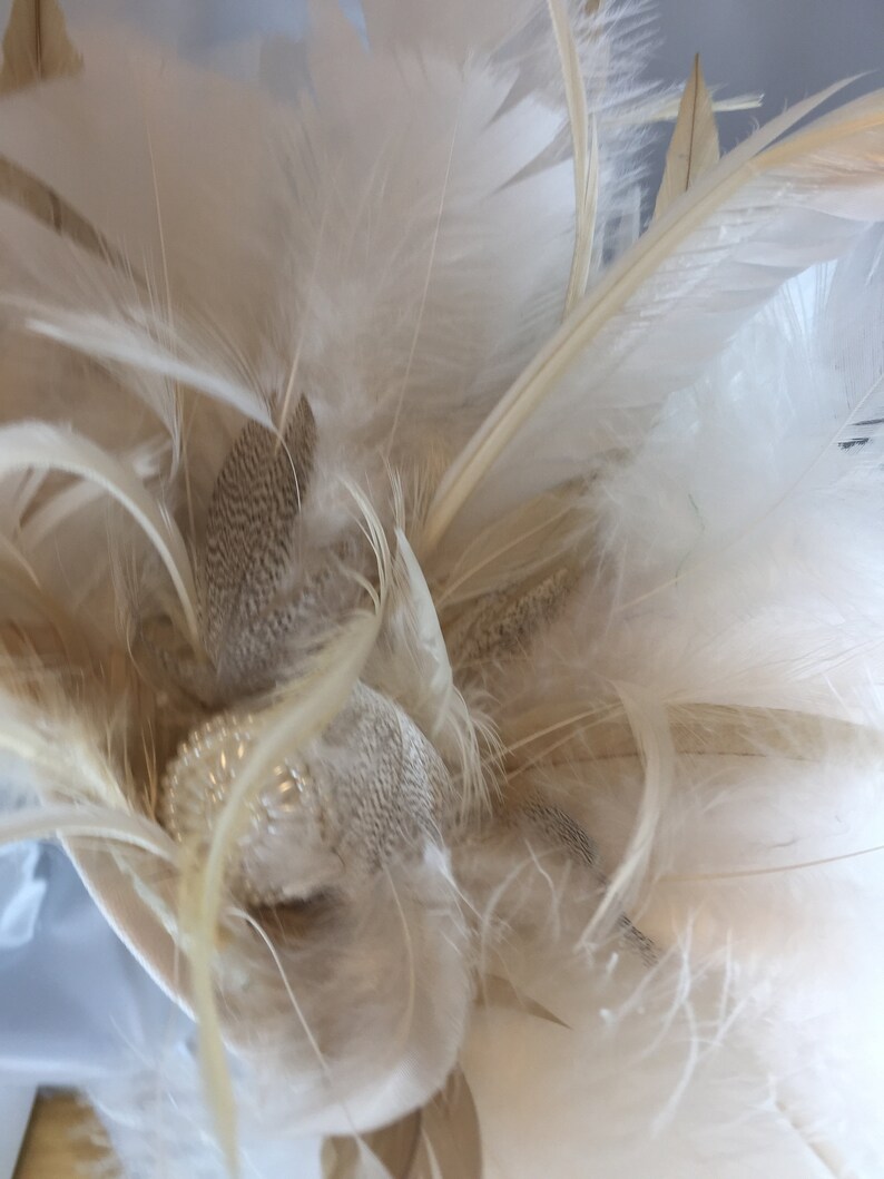 Chelsea, Bridal Hat, Feather Hat, Ivory Hat, Pearl Veil, Ivory Tilt Hat, Tilt Hat, Wedding Hat, Headband Hat image 6