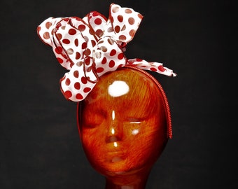 Beryl, Polka dots, Polka dot  Fascinator, Halo Hat, Red Fascinator, Ped Halo Hat.