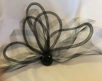 The Marcy Fascinator, Fascinator, Black and White Fascinator, Black Fascinator, Plaid Fascinator, Crinoline Fascinator,  Button Fascinator,