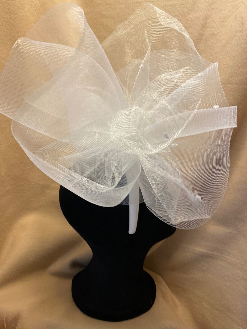 The Courtney Hat, Bridal, Fascinator, Ivory, Headband, Crinoline Fascinator image 5