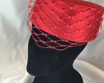 The Audra Hat, Pillbox, Red Hat, Red Pillbox, Red Silk, Church Hat, Red, Simple Hat, Bright Red