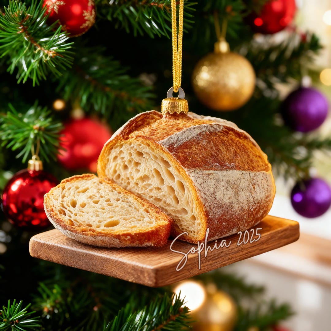 Personalized Sourdough Bread Ornament, Rustic Wooden Christmas Ornament ...