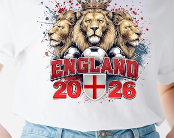 England Fußball Löwe PNG WM 2026 Fußball Fan Design digitaler Download Sublimation png, trendige svg, trendiges Shirt