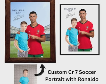 Benutzerdefinierte Cr 7 Fußball Porträt mit Ronaldo Unterschrift, Geburtstagsgeschenk, Fußball Fußball Geschenk, Ronalo Geschenk A3 Größe, personalisiertes Geschenk für den Abschluss