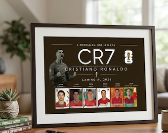 Póster de Cristiano Ronaldo para el Mundial 2026, Arte mural de fútbol "CR7 Last Dance", Cronología de la carrera de la leyenda del fútbol, Plantilla editable de Canva en PDF y PNG