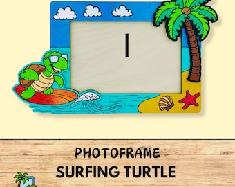 Marco de fotos de tortuga SVG / Decoración infantil cortada a láser (descarga digital)
