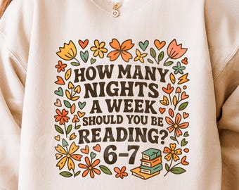 ¿Cuántas noches a la semana deberías leer? (PNG), Frase divertida sobre leer (67/67) para profesores, Arte folclórico bohemio (PNG), Diseño floral retro para amantes de los libros