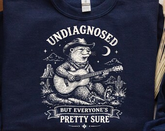 Western Undiagnosed Cowboy Otter Guitar SVG PNG, Funny Vintage ADHD Meme Digital Download