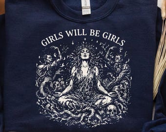 Girls Will Be Girls SVG PNG, Vintage Plant Goddess Driada Design Feminist Sublimation Graphic