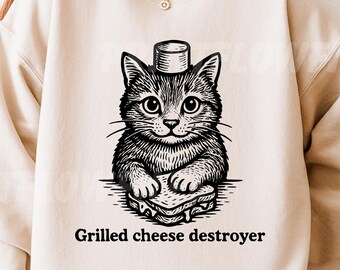 Grilled Cheese Destroyer SVG PNG, Funny Cat Meme Sublimation Design, Weird Animal Clipart, Sarcastic Quote, Birthday Gift Shirt Png Graphic