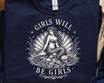 Vintage Mermaid Siren SVG PNG, dziewczyny będą dziewczynami Mityczne kobiece wzmocnienie feministyczne cyfrowe