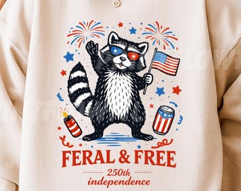 Feral And Free 250 Aniversario Png, Divertido mapache 4 de julio Rojo Blanco Independencia