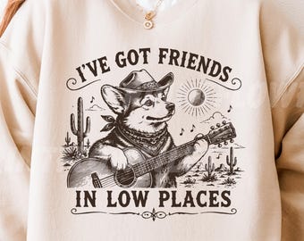 Funny Retro Corgi Lover SVG PNG, Western Got Friends In Low Places Dog Mom
