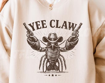Diseño de camiseta vintage de langosta vaquera western SVG PNG, divertido diseño de camiseta retro Yee Claw Girl para verano