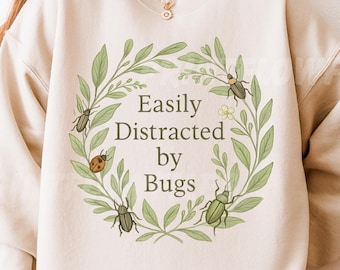 Bug Lover PNG, Easily Distracted By Bugs T-Shirt PNG File, Cottagecore Insect Lover Design, Retro Entomology Graphic - Digital Download