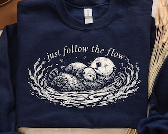 Just Follow The Flow Sea Otter SVG PNG, Vintage Ocean Animal Graphic Nature Lover Digital